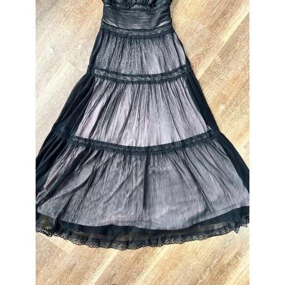 Vintage Tadashi Shoji Sleeveless Tiered Lace & Tulle Gown Whimsical Goth Black - Picture 6 of 10